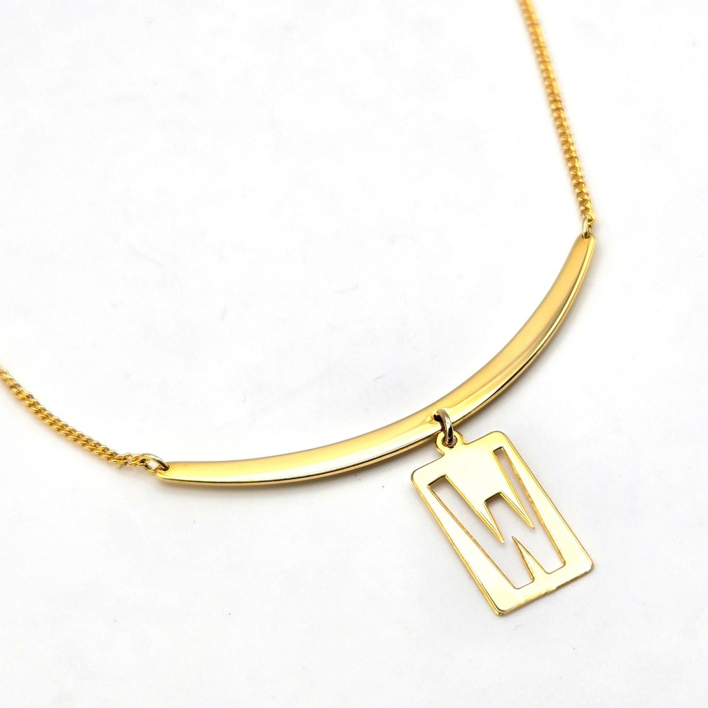 Biagi Gold Tone Letter W Cut-out Pendant Necklace Monogram‎ Initial Curved Bar